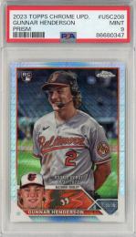 2023 Topps Chrome Update Baltimore Orioles Gunnar Henderson Rookie Debut Prizm Refractor PSA 9