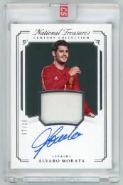 2018 PANINI National Treasures Century Collection Material Autograph Spain Alvaro Morata 7/20 Jersey Number Card