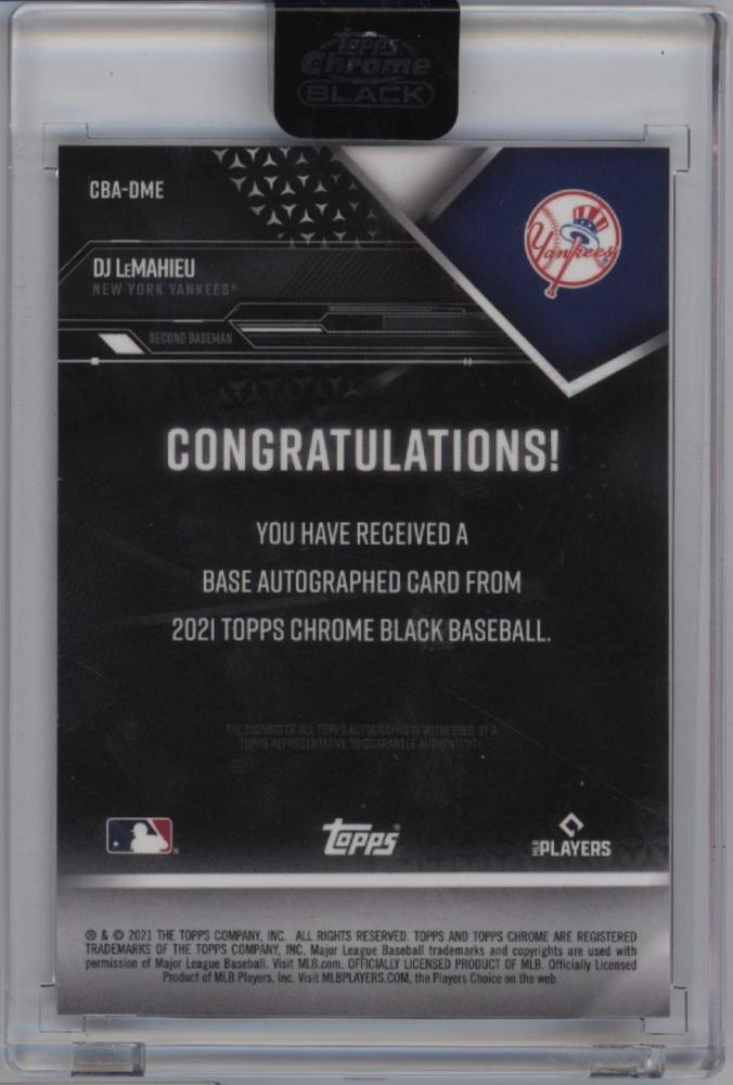 2021 TOPPS CHROME BLACK Autograph Card Dj Lemahieu