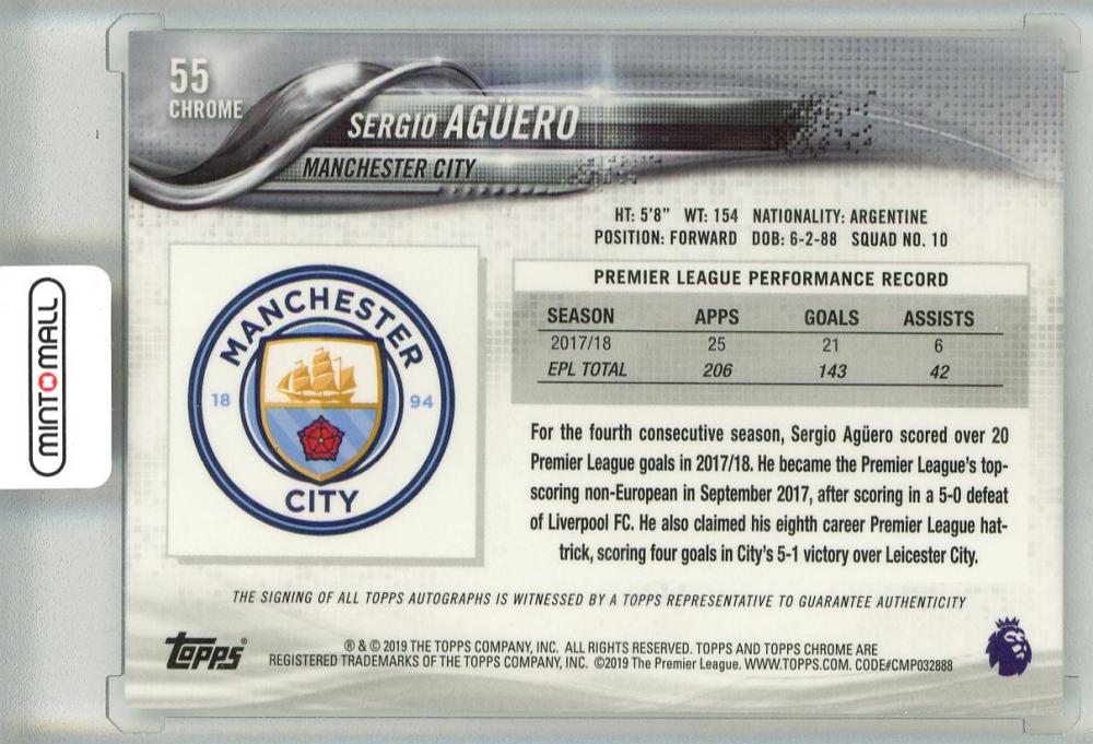 Carte Topps Finest Sergio Agüero - Manchester City 2018-19, /25 Orange, Rare