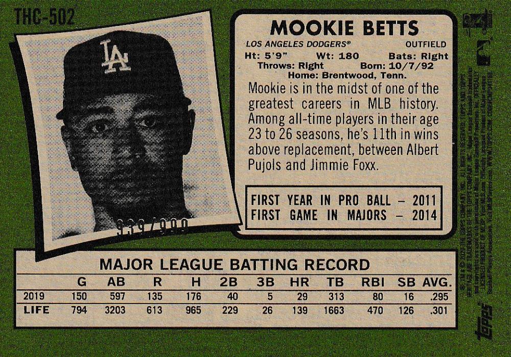 ミントモール Mint 浦和店 Topps Heritage High Number Los Angeles Dodgers Mookie Betts Base Chrome 939 999