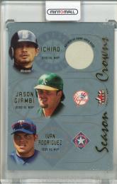 2002 Fleer Triple Crown Ichiro/Jason Giambi/Ivan Rodriguez Season Crowns Base Relic Seattle Mariners
