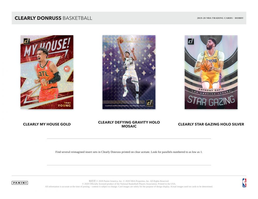 2019-20 NBAカード Clearly Donruss 1Box 未開封